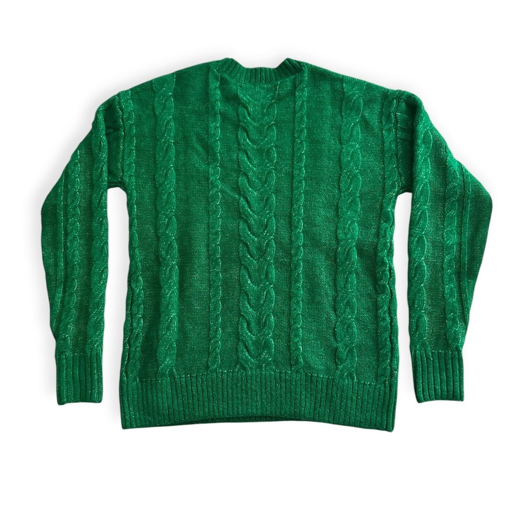 LOFT Cable Knit Preppy Vintage Sweater Emerald Green XXSP Women Petite - Picture 2 of 8